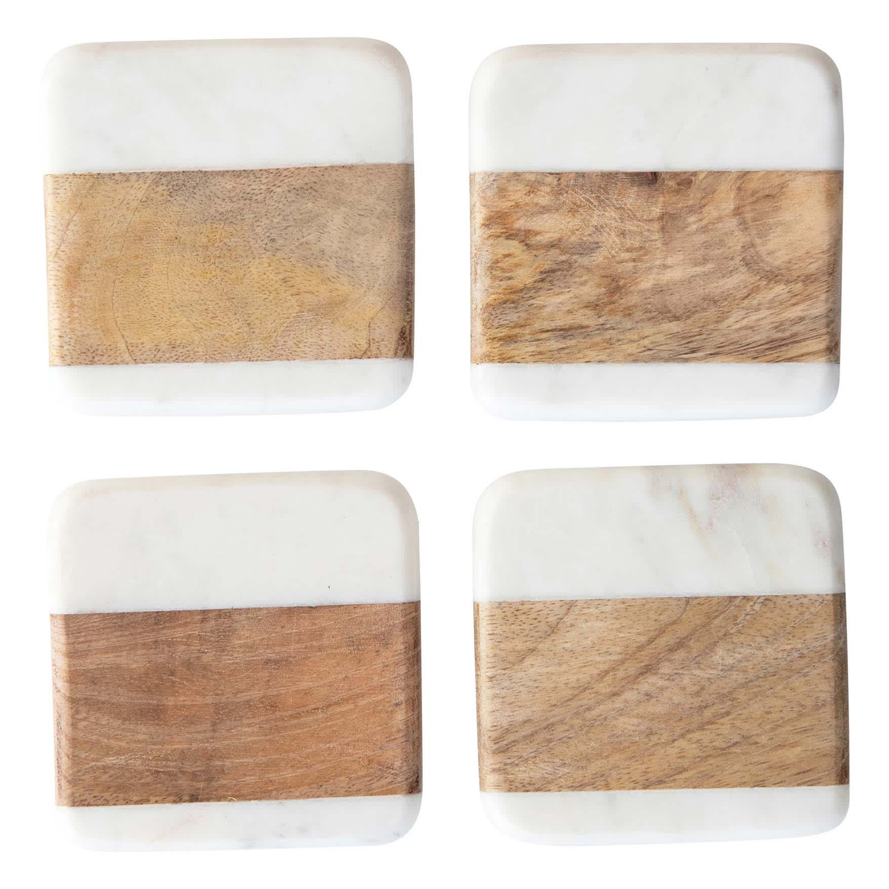 Set of 4 Marble & Wood Square Coasters | Handmade | Coffee Coasters |  Coaster Set | Bar Coasters | Living Room Coasters